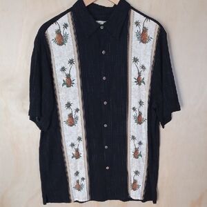 Batik Bay Vintage Rayon Button Front Casual Shirt, Pineapple, Palm Trees
